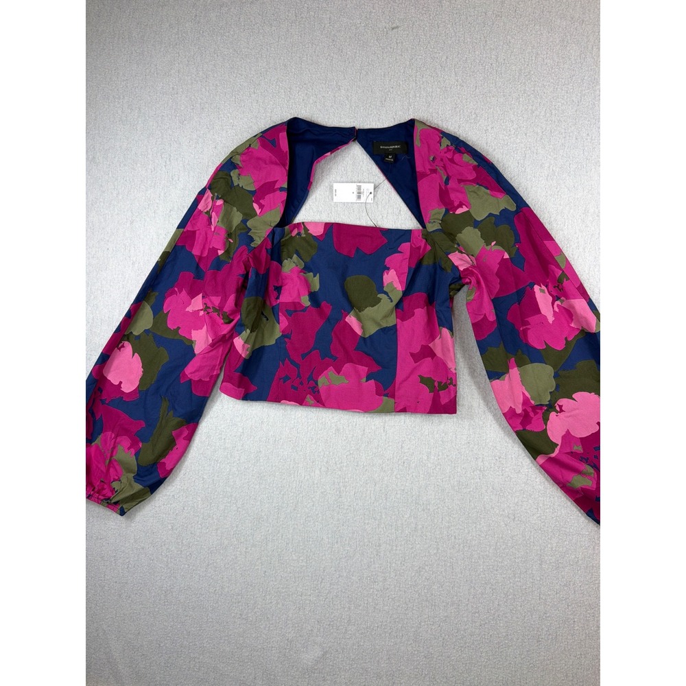 $80 Banana Republic Pink Floral LS Square Neck Brushstroke Crop Top Blouse M NWT